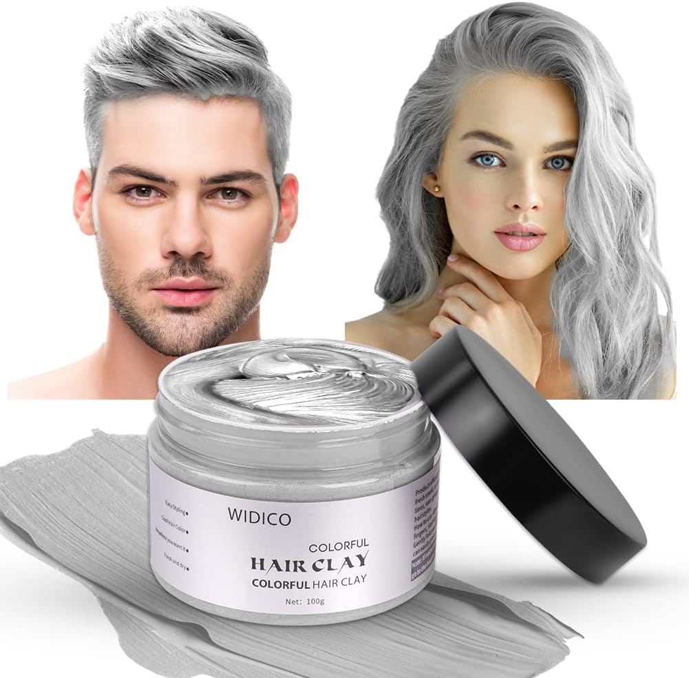 Tijdelijke haarwas, wasbare haarverf, wax voor mannen en vrouwen, haarwas, kleurstof, modder, natuurlijk mat kapsel voor feest, cosplay en Halloween, 100 g (grijs) Tijdelijke haarwas, wasbare haarverf, wax voor mannen en vrouwen, haarwas, kleurstof, modder, natuurlijk mat kapsel voor feest, cosplay en Halloween, 100 g (grijs)
