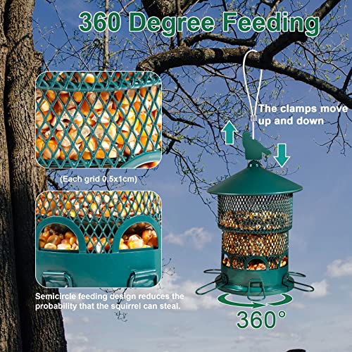 Bird Feeder For Outdoors Hanging, Metal Wild Bird Feeders Squirrel Proof, Retractable 4 Lbs Seed Large Capacity Outside Feeder For Cardinal, Finch, Sparrow, Blue Jay (Green) #TOP3