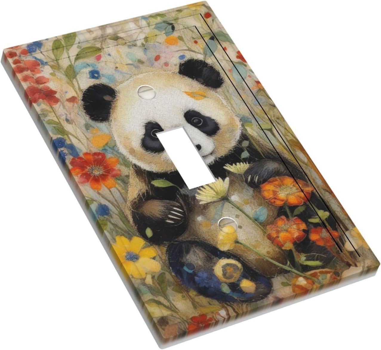 Decorative Art Light Switch Covers,1 Gang Single Toggle Duplex Outlet,Wall Plate,Switchplate Electrical Faceplate,Panda image 3