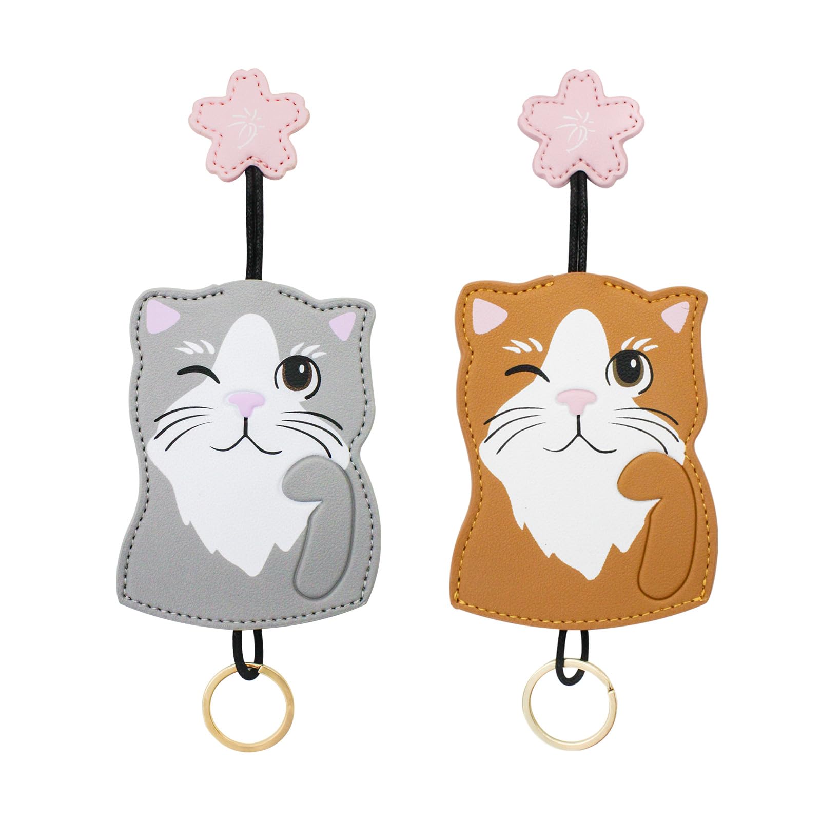 FuninCrea 2pcs Car Key Case, Leather Pull Out Key Case with Cat and Dog Pattern, Potable Key Pouch Key Bag