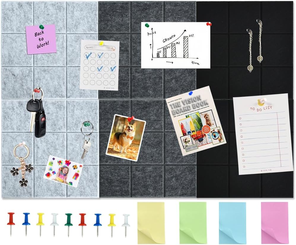 Vuzvuv 35''x 23'' Large Cork Board,6Pcs Black Grey Cork