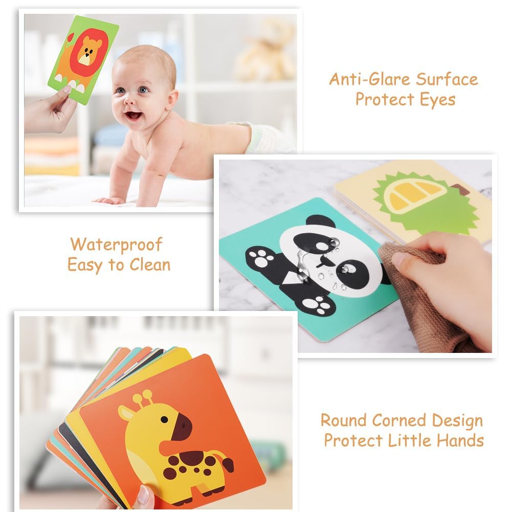 Aolso Flash Cards Giochi Neonato, 80 Pezzi Carte ad Alto Contrasto Bambini Flashcards Neonati Stimolazione Sensoriale Visiva, Colorato Bianco e Nero Carta Flash per Neonati 0 3 6 12 36 Mesi