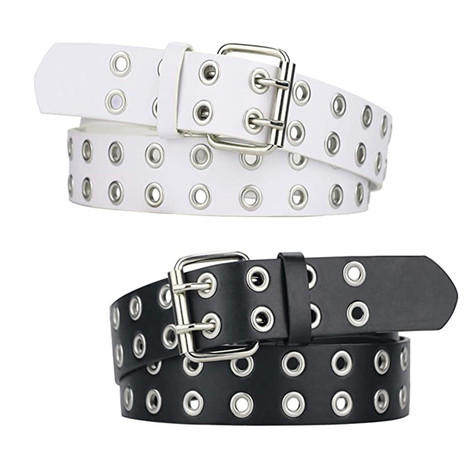 2 Piezas Cinturón para Niña, Cinturones de punk rock para hombres y mujeres, Cinturón de Cuero de PU Moda, Accesorios de Vestir, Cinturón de Doble Ojal, para jeans, pantalones, rockwear