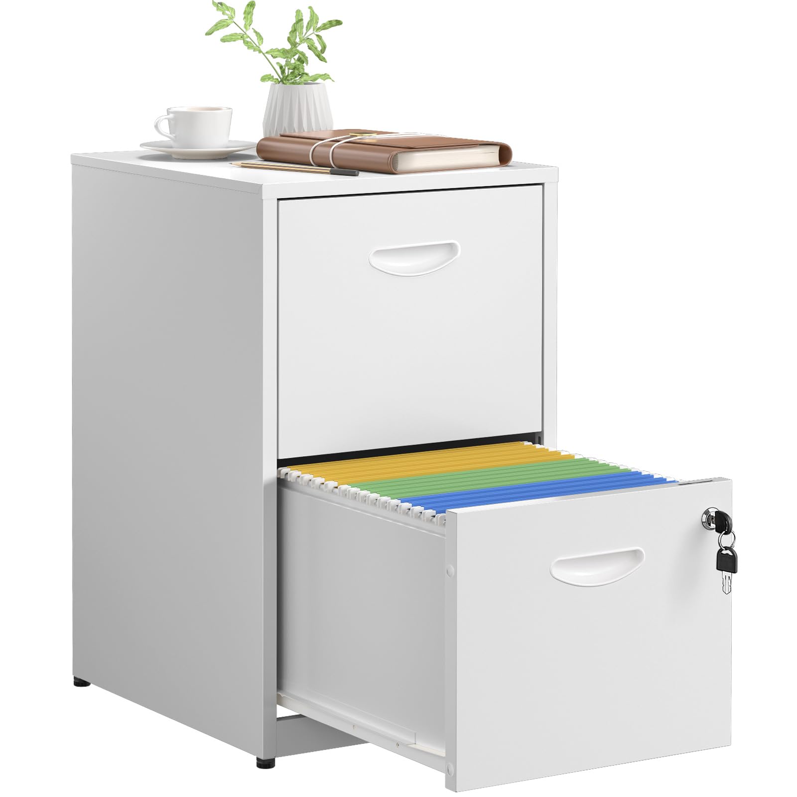 SteeLoong 2 Drawer File Cabinet with Lock,White Metal Office Drawers Filing Cabinets for Home Office, Two Drawer Under Desk File Cabinet for Hanging