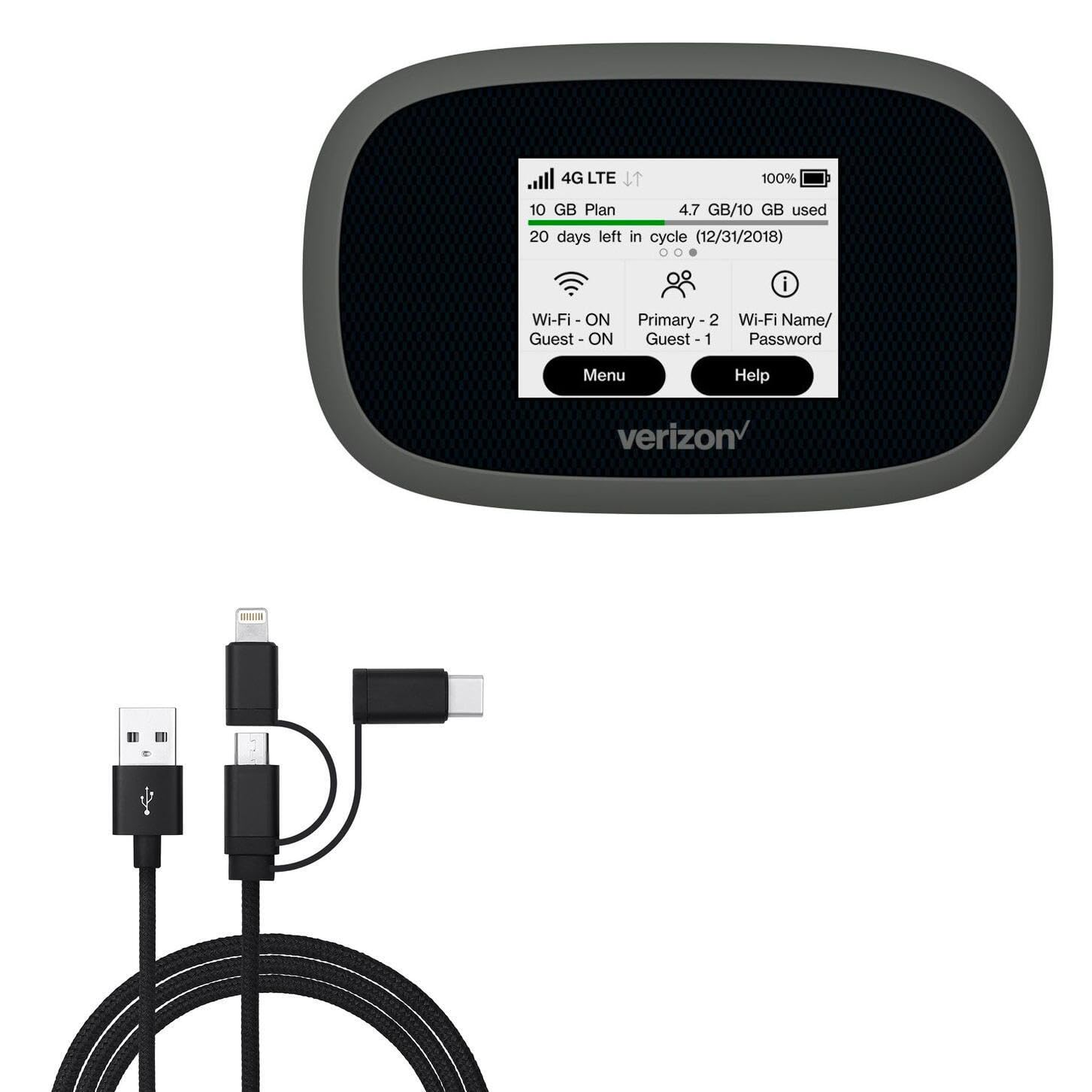BoxWave Cable Compatible with Verizon Jetpack MiFi 8800L - AllCharge 3-in-1 Cable for Verizon Jetpack MiFi 8800L - Jet Black