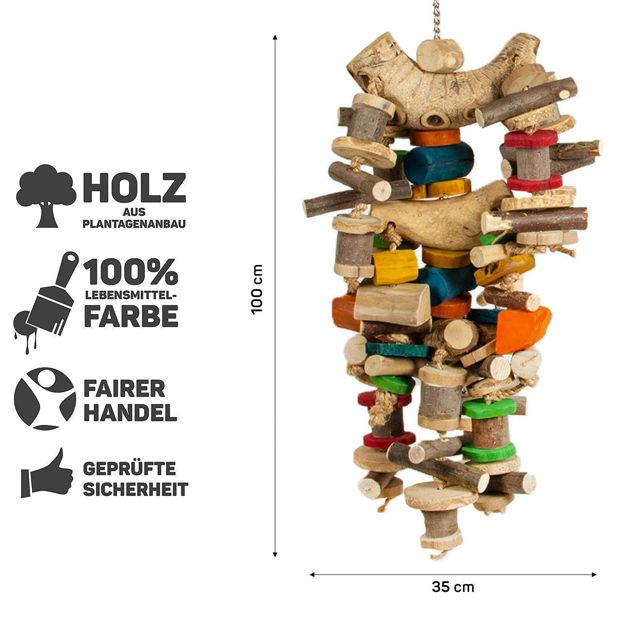 HappyBird | Riesiges Papageien Shredderspielzeug | Giant Bam Tower | 100 x 35 x 35 cm | aus Javaholz