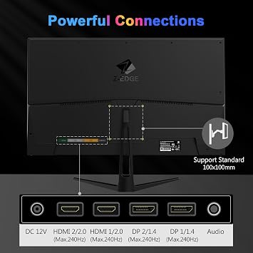 Z-Edge 27 inch IPS Gaming Monitor, FHD 1080P 240Hz, Ultra-Fast MPRT 1ms Monitor, DCI-P3 99%, SRGB 120%, 8 bits, UG27PJ Frameless Bezel, 2X DP 1.4 Ports and 2X HDMI 2.0 Ports