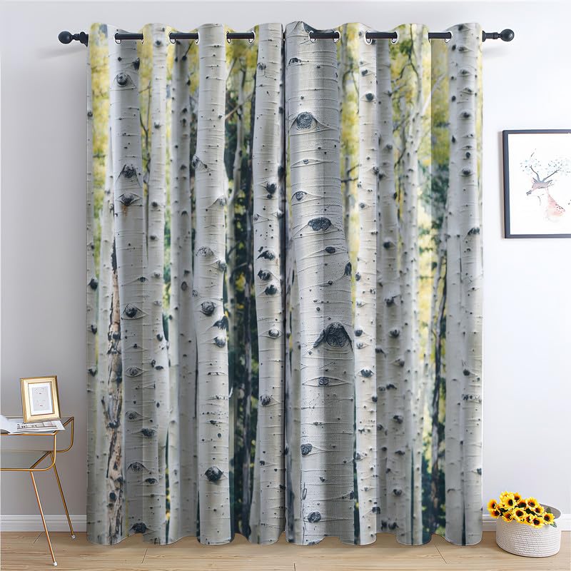 SZLYZM Birch Tree Blackout Curtains, Woodland Forest Nature Bedroom Curtains & Living Room Curtains 90x90 Inch 2 Panels Set, Thermal Eyelet Drapes Decorative Patterned Window Treatments 90 Drop