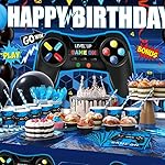 Tatuo 152 Pieces Video Game Birthday Party Supplies Gamer Party Table Cover Happy Birthday Backdrop Banner Tableware Balloons Sets for Boys Men Theme Party Decoration - Image 5