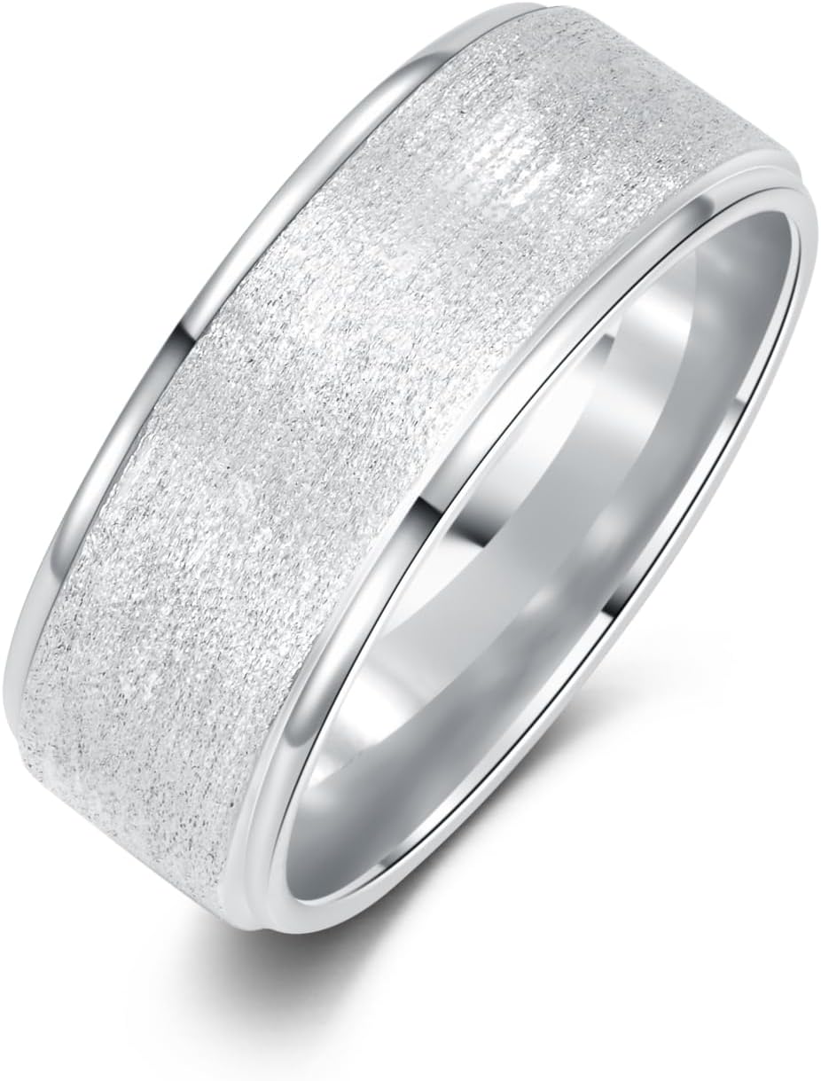 Sterling Silver 6mm 8mm Ring Brushed Finish Matte Finish Comfort Fit Wedding Band Ring Gift for Men Women