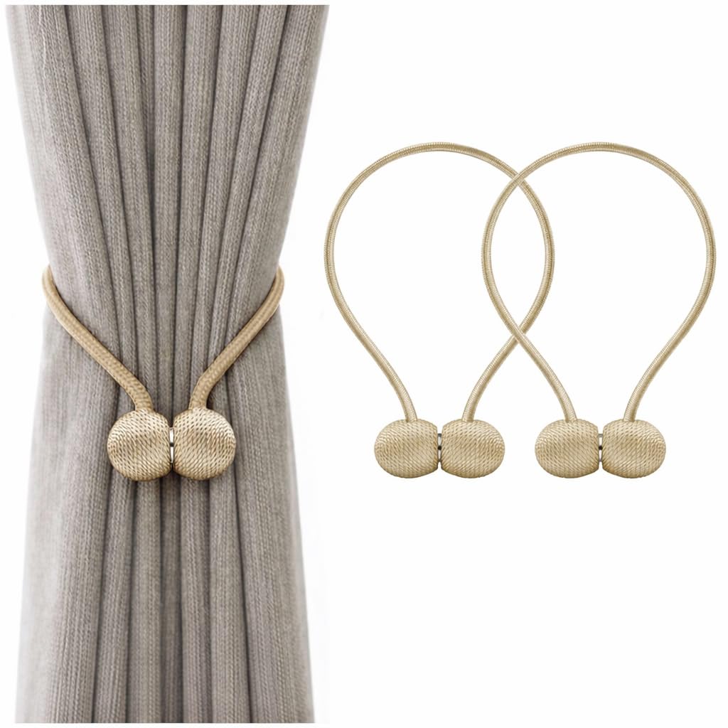 DecorTwist Magnetic Curtain Clips & Tiebacks – No-Drill Curtain Holder with Strong Magnets, Decorative Pearl Rope Curtain Tie Backs Holdbacks for Living Room Bedroom Window (Beige, Set of 2)-picture-28