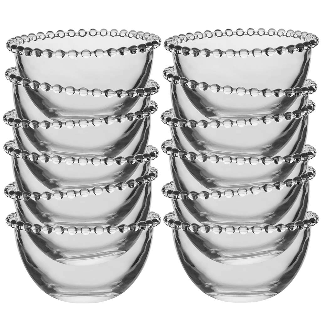 Set of 12 Glass Bowls Beaded Edge Dessert Bowls Alfresco Dining Tableware