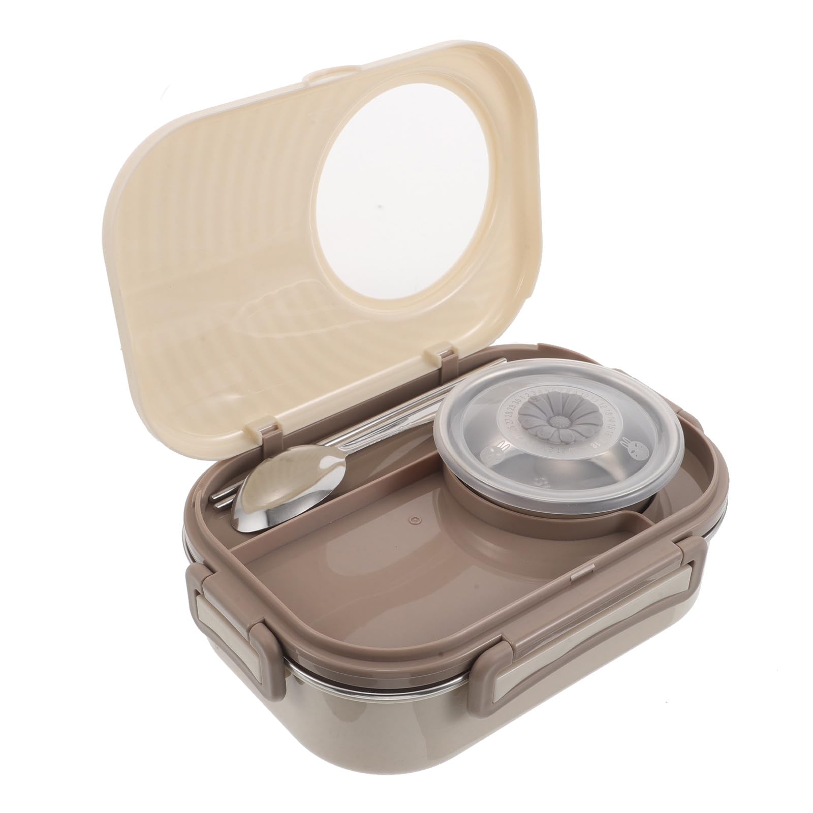 Alipis Auslaufsichere Bento Lunchbox aus Edelstahl mit 3 Fächern | Beige, 1 Satz, Pp Details, Inklusive Stäbchen, Löffel und Suppenschüssel