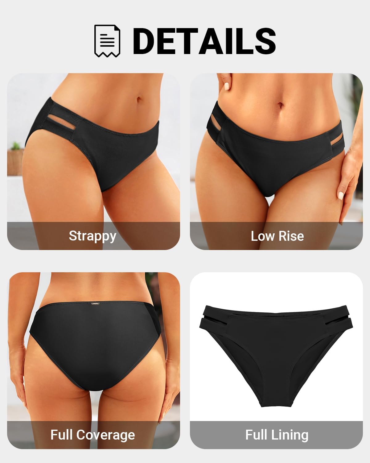 Zmart Strappy Low Rise Bikini Bottoms - Women Full Coverage Swim Bathing Suit Bottom Swimsuits Bottom - Image 3