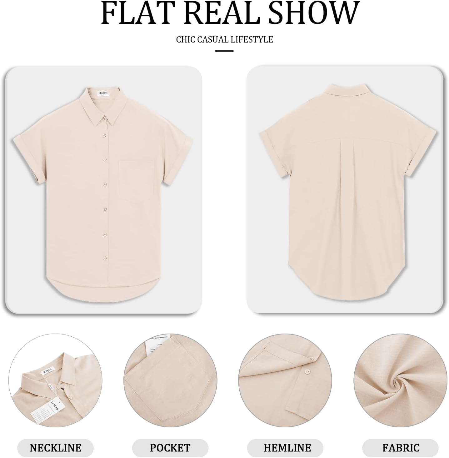 Womens Button Down Casual Shirts Cotton Short Sleeve Blouses Solid Summer Tops with Pocket - Image 5