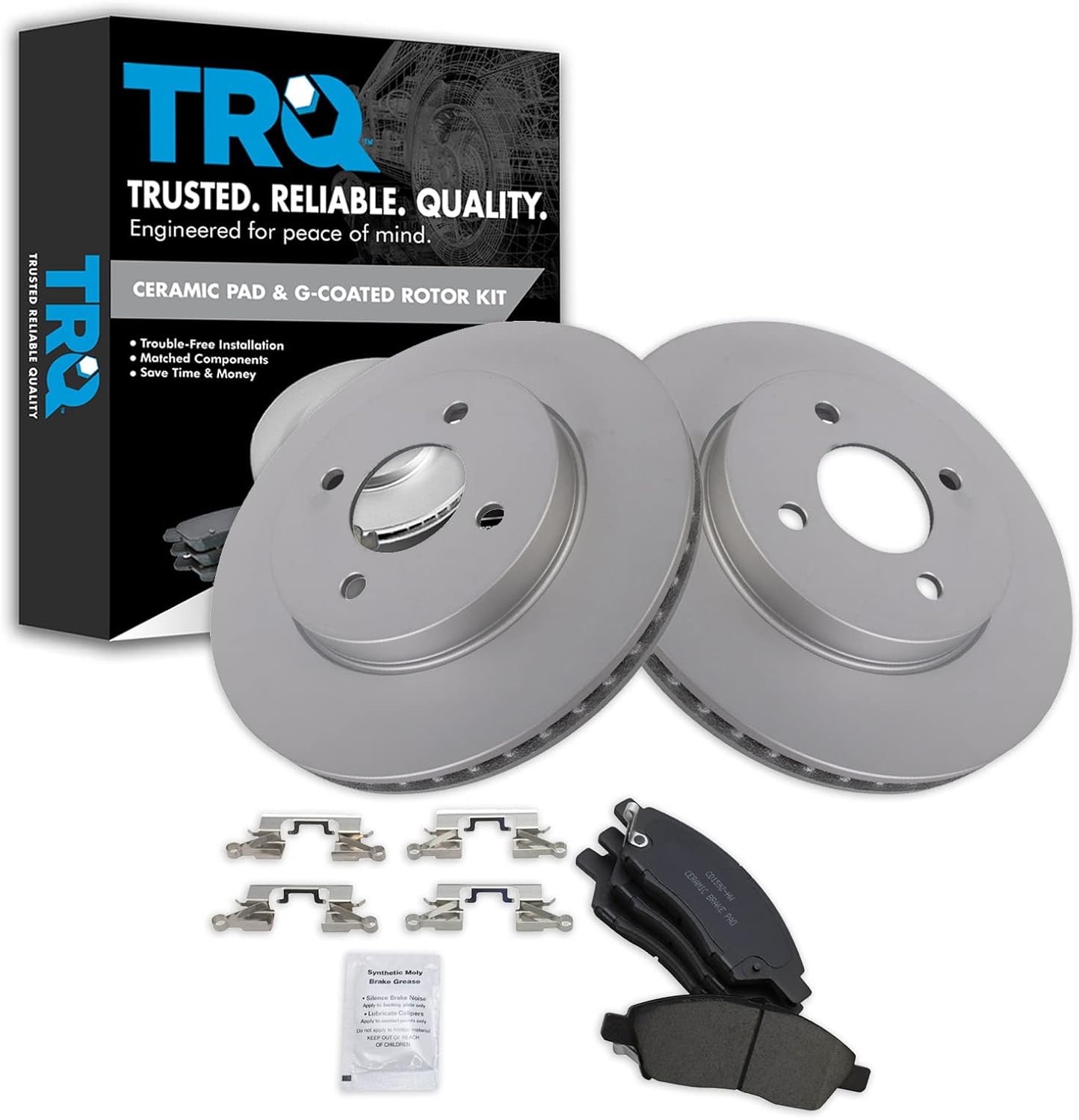 TRQ Front Brake Pad & Rotor Kit Brake Pads Brake Rotor Ceramic Premium G-Coated Compatible with 2012-2018 Nissan Versa 2014-2018 Versa Note