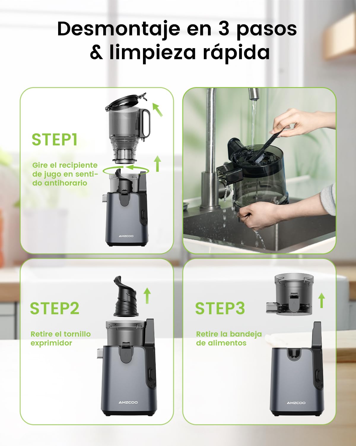 Exprimidor lento, 130 mm de orificio de llenado y depósito de zumo de 1,8 L, prensa fría para verduras y frutas enteras, fácil de instalar y limpiar, sin BPA