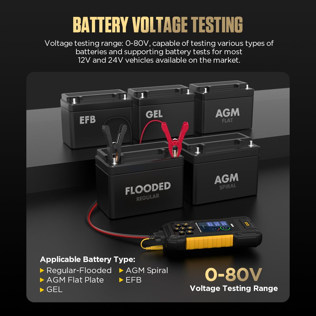 AUTOOL Batterietester kfz mit Drucker, BT960 12V 24V Autobatterie Tester, 30–2000 CCA Lasttester Batterie-/Anlass-/Ladesystemtest, Lead-acid Lithium Autobatterie Analysator für PKW-LKW ATV Auto Boote