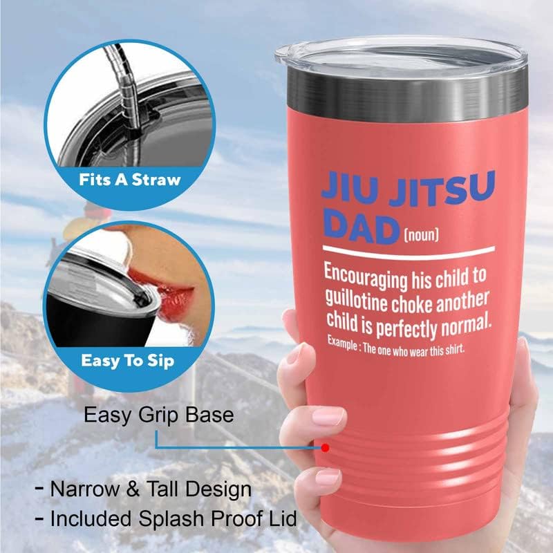 Jiu Jitsu Coral Tumbler 20oz - Jiu jitsu dad definition - Jitsu Art Bjj Jiu Jitsu Party Jiujitsu Gift Men Funny Jiu Jitsu Gifts for Martial Artists