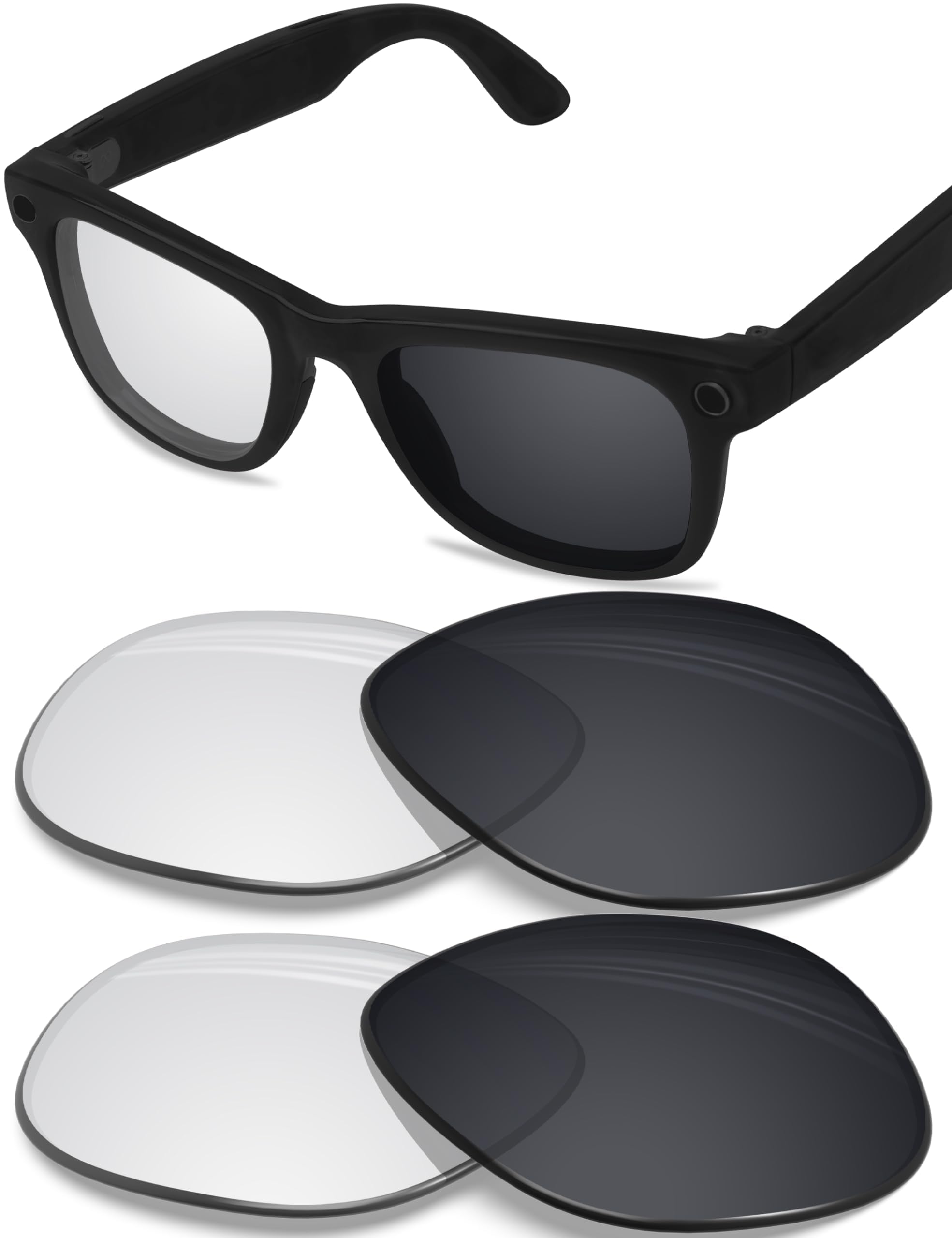 BLAZERBUCK Anti-salt Polarized Replacement Lenses for RayBan Meta Wayfarer RW4008 53mm - 2Pairs Clear to Black Photochromic