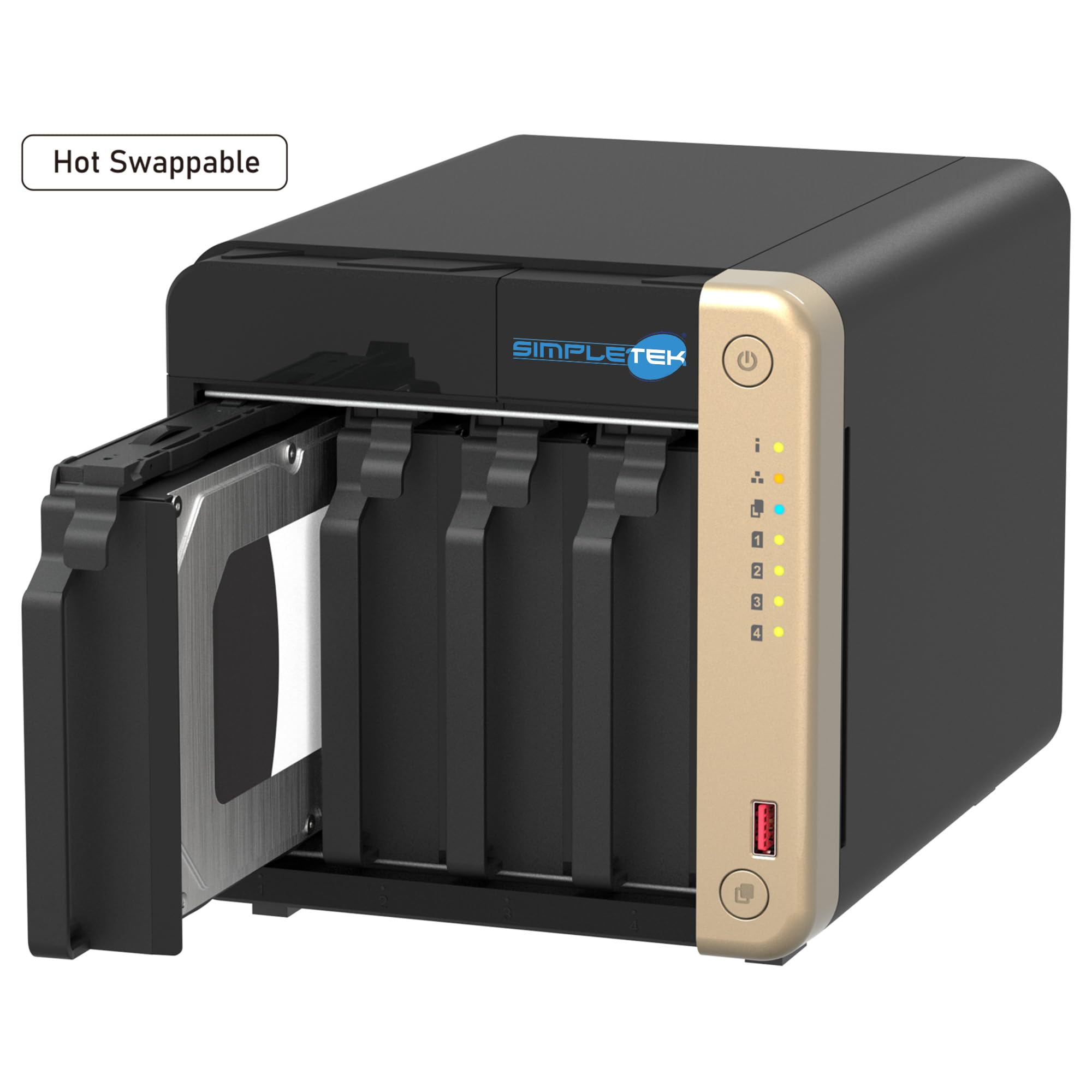 SIMPLETEK - NAS Professionale a 4 Vani - 4x SSD 480GB - Quad-Core 2.0GHz - 8GB RAM (Max 16GB) - 2 Slot M.2 NVMe - Slot PCIe - 2.5GbE - HDMI