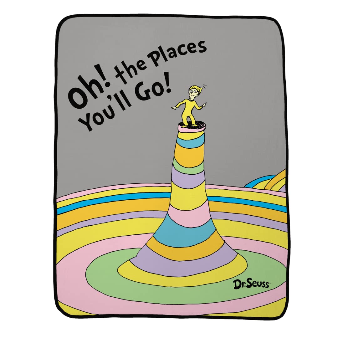 Franco Koleksiyon Dr. Seuss "Oh The Places You'll go" Yatak Süper Yumuşak Mikro Raschel Örtüsü, 116,8 cm x 152,4 cm, (Resmi Lisanslı Ürün)