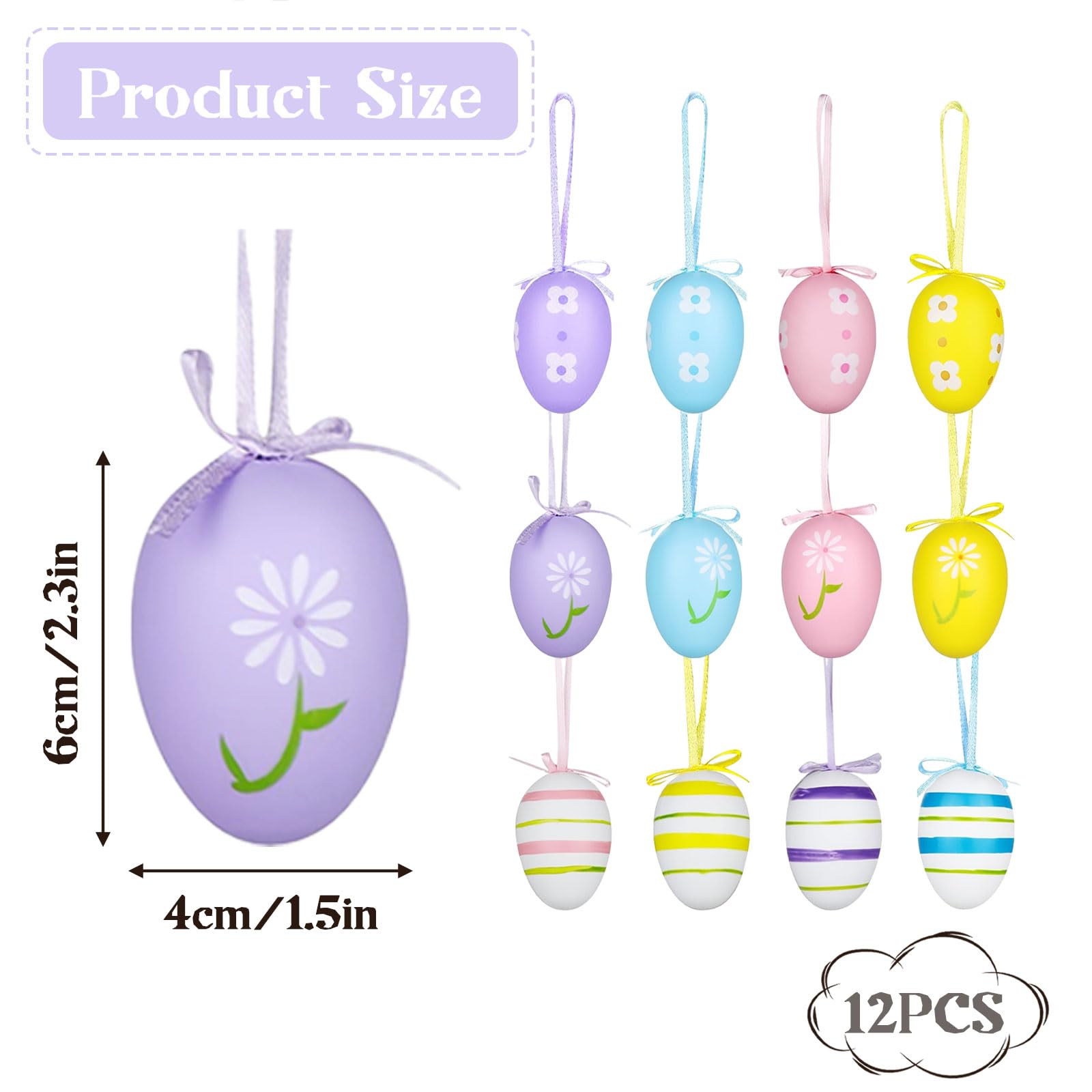 XQMMGO Pack of 12 Easter Eggs, Plastic Easter Eggs, Easter Eggs for Hanging, Easter Eggs, Easter Eggs Decoration, Easter Eggs for Indoor and Outdoor Use, Easter Decoration with Great Easter Motifs (B) - Image 2