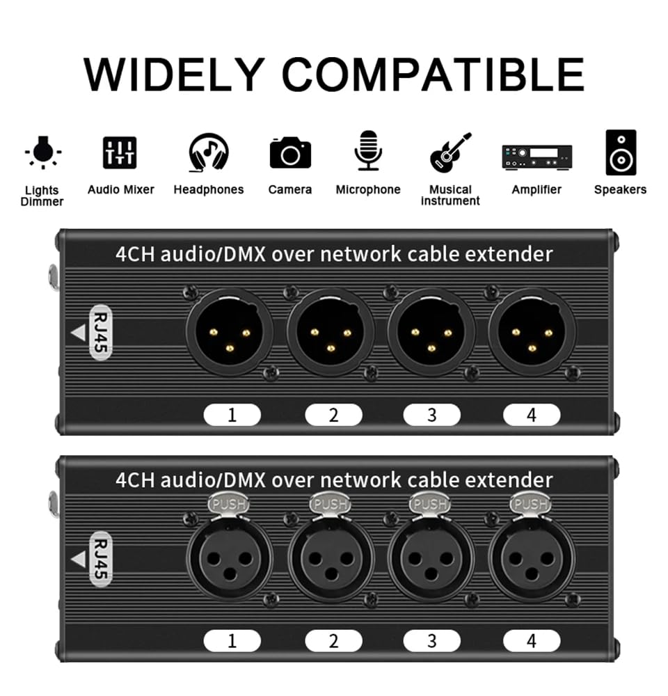 Rete multipla a 4 canali XLR maschio femmina 3 pin per Ethercon estensore Cat5 Cat6 compatibile 1 coppia
