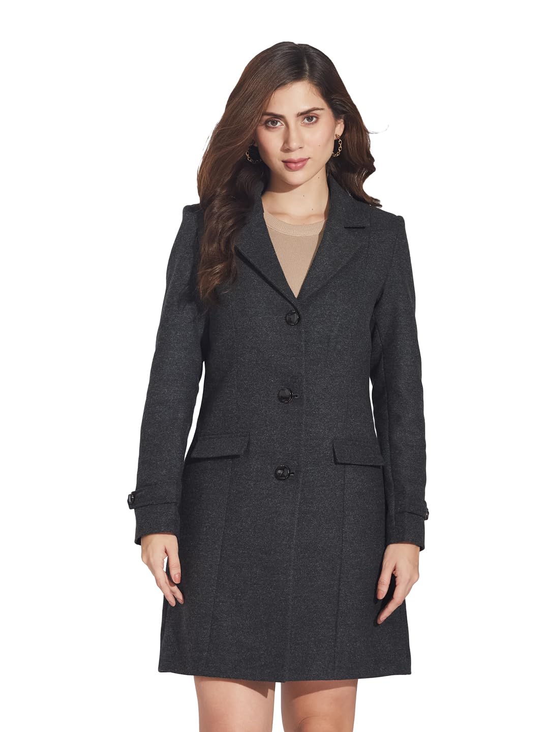 latin quarters Women Grey Full Sleeve Solid Classic Fit Over Coat-picture-36