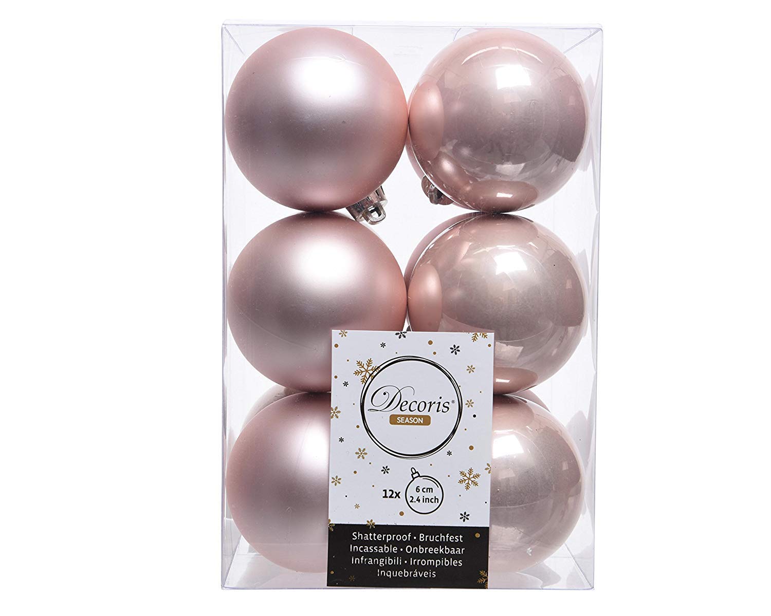 Shop4allsorts Pink Pack Of 12 Blush Christmas Baubles Shatterproof Luxury Tree Decorations 6Cm Rose Gold