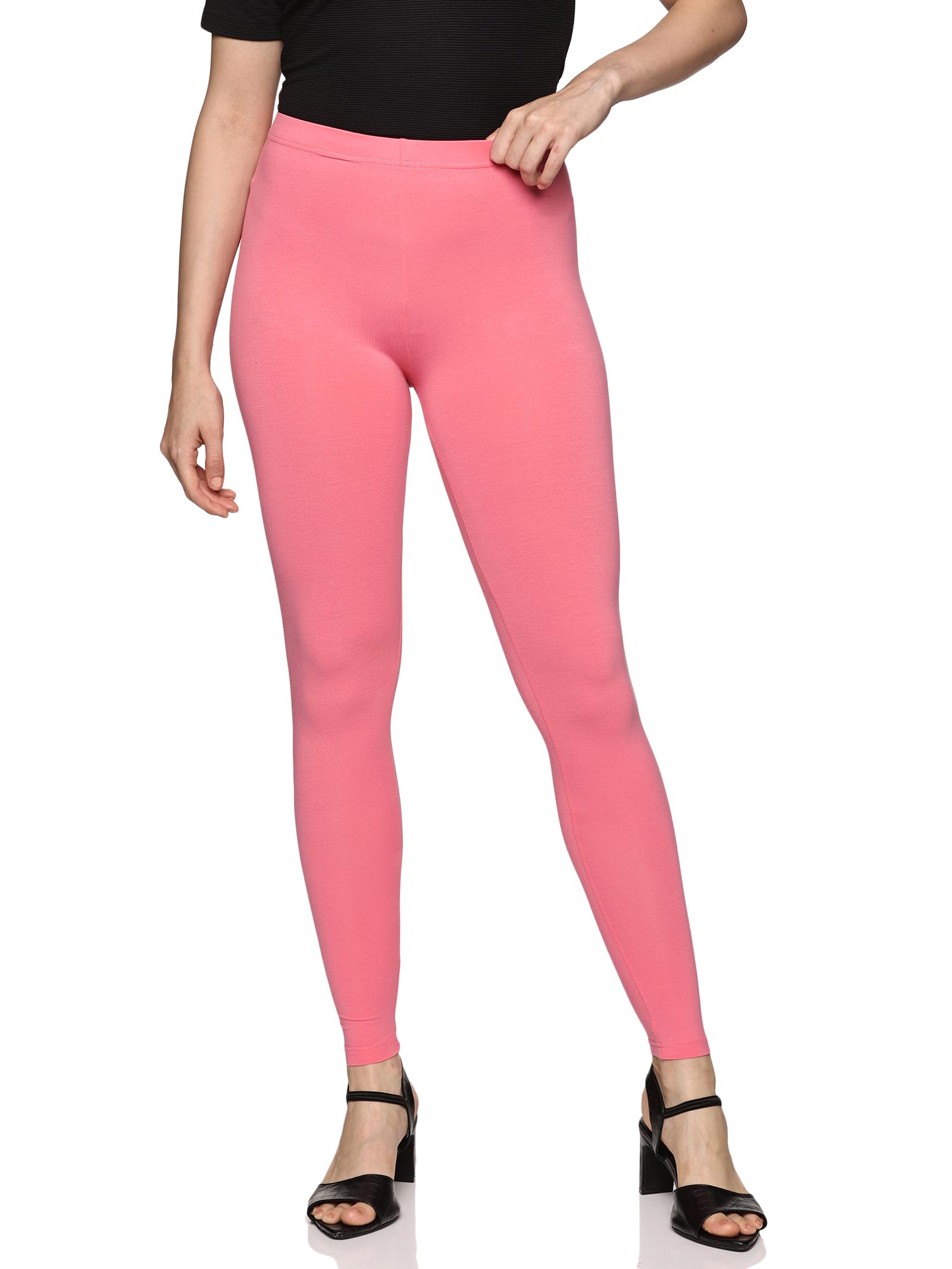 Mid Rise Slim Fit Pink Leggings for Women Ankle Length-image-18