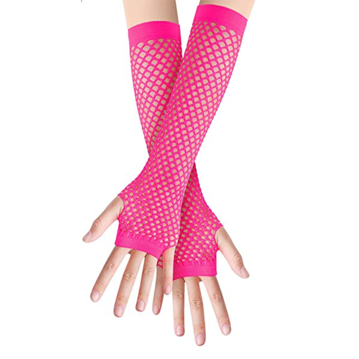 SamHeng Long Fishnet Gloves, Rose Fingerless Arm Warmers Mesh Fancy Dress Gloves, Fancy Dress Punk Accessory for Women Girls Kids 80s Costume Evening Party Supplies Tutu Rave Hen Night