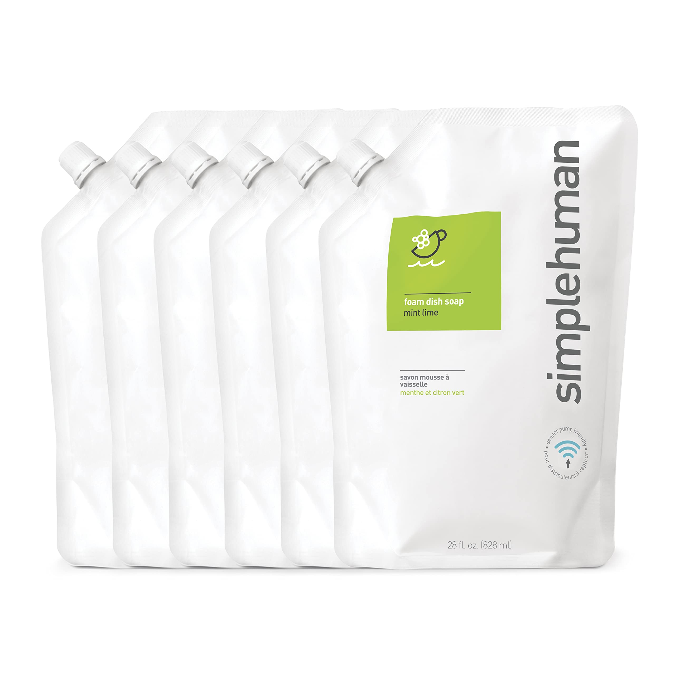 simplehuman Mint Lime Foam Dish Soap Refill Pouch 28 Fl Oz Pack of 6
