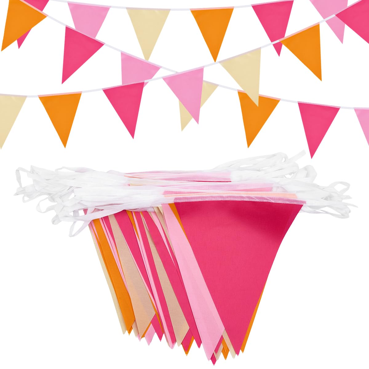 52pcs Bunting Banner, 20m Pennant Reusable Banners for Indoor Outdoor Birthday Baby Shower Wedding Party Garden Home Decorations (Pink Orange)