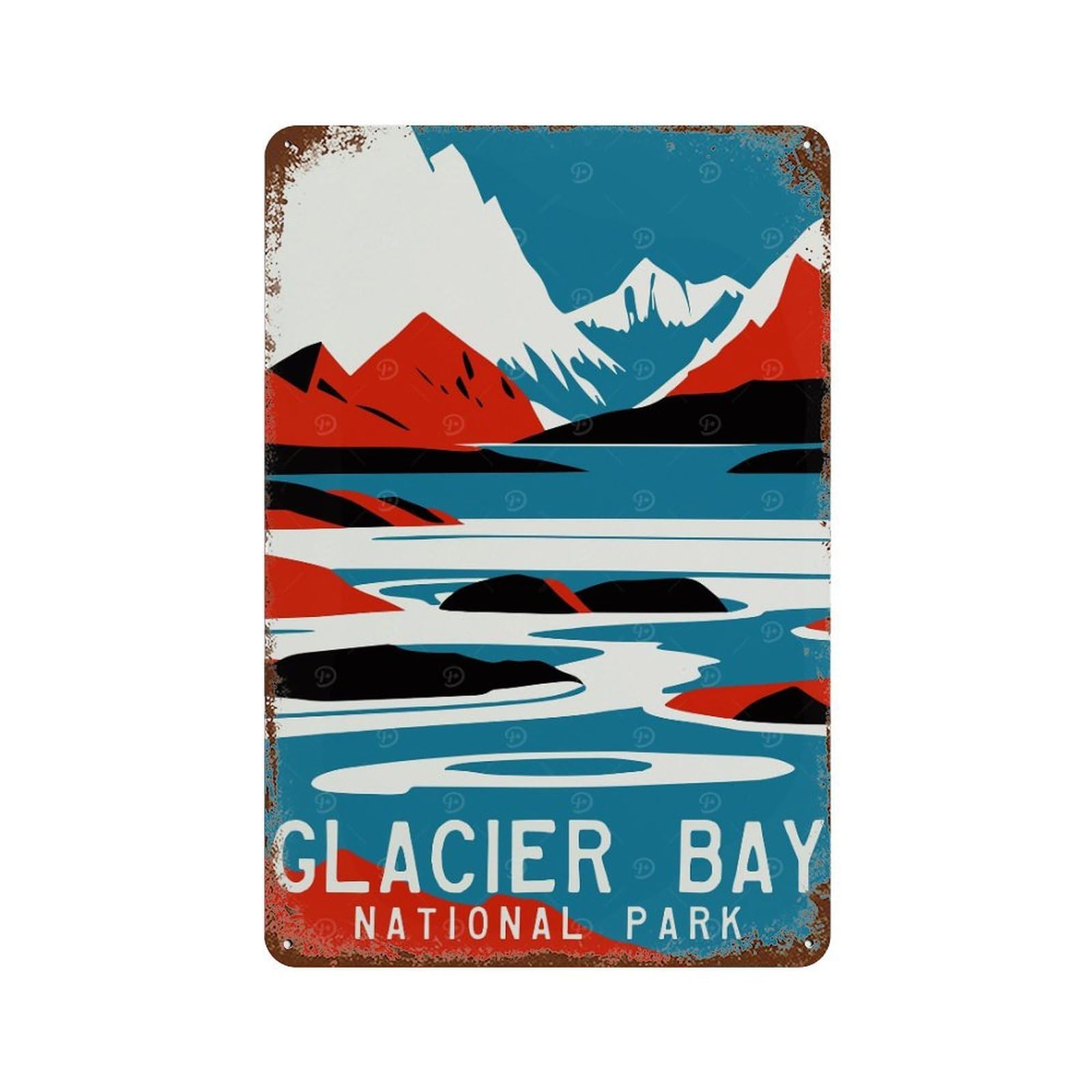 Rust Effect Glacier Bay Travel Poster Vintage Metal Tin Sign 11.8"x7.9", Decorative Metal Wall Art for Office, Studio And Wall Decor