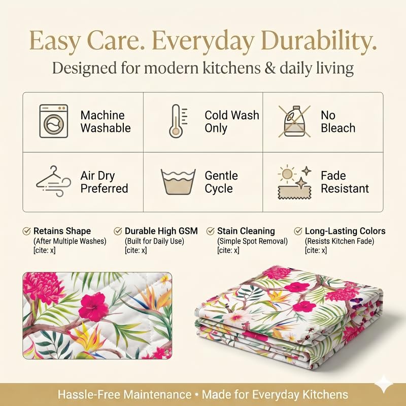 Image of Triple Door Fridge Top Cover 100-250L |450 GSM Durable Fridge Cover with Tassels| Fits Godrej, LG, Haier, Samsung Models | Dustproof Refrigerator Cover Mat in Floral Print | WWW.THROWPILLOW