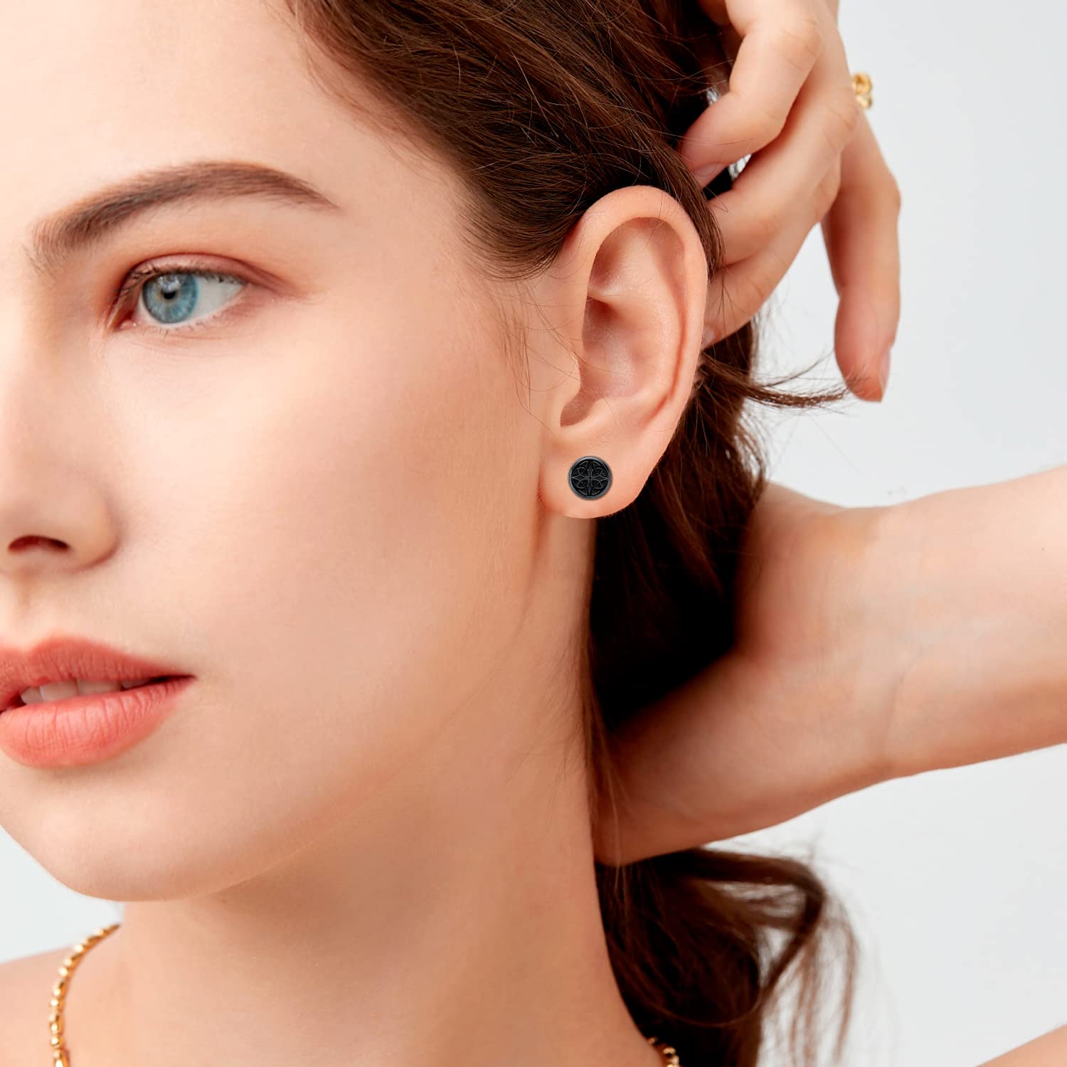 Keltischer Ohrring Sterling Silber Schwarze Ohrstecker Vier Blattklee/Baum des Lebens Ohrringe Nordischer Schmuck Rune Geschenke für Männer Frauen Geburtstag