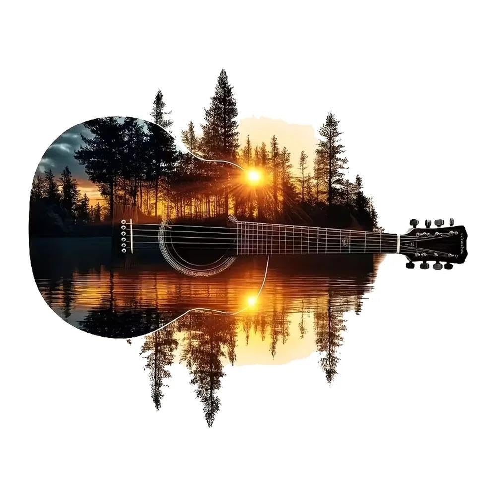 Sunset Lake Guitar Self Adhesive Vinyl Decal Used for Car Windows Bumper Laptops(15cm)