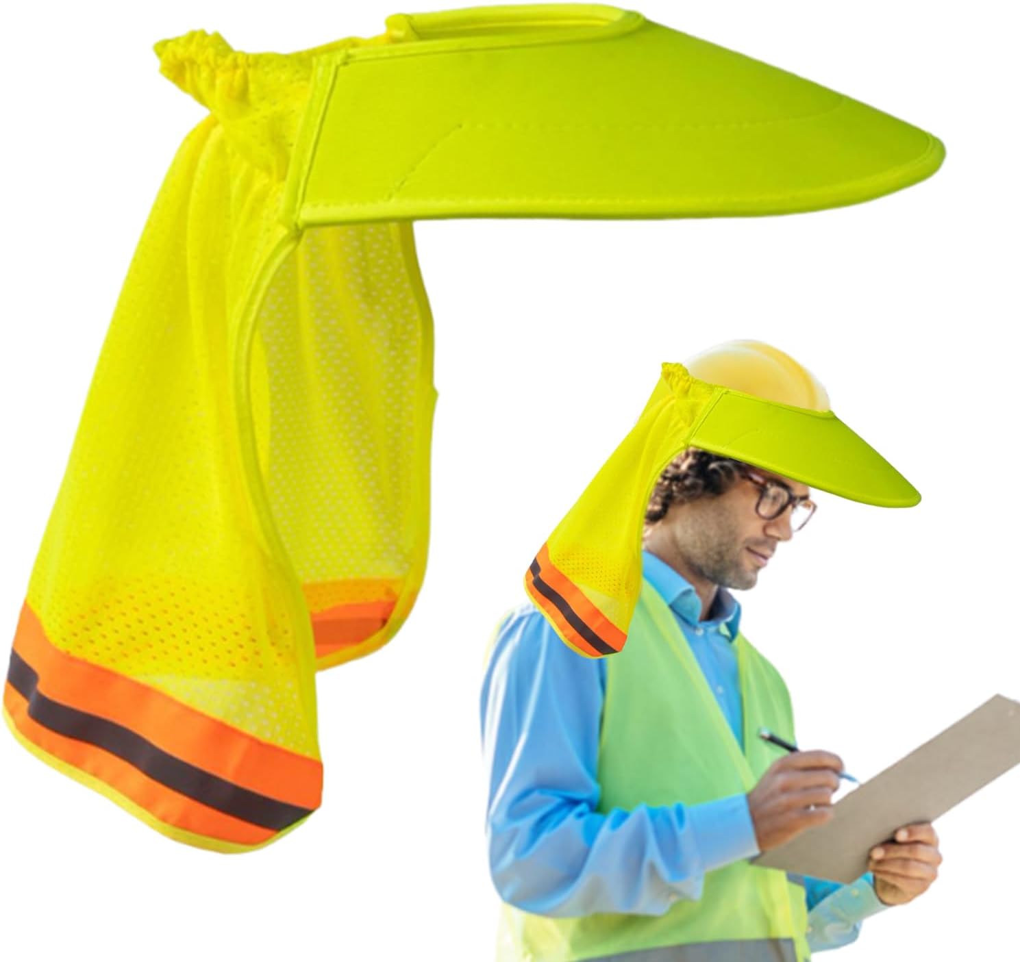 Hard Hat Sun Shade Full Brim, Hard Hat Sun Shield, Breathable Safety Helmet Visor Anti-UV Adjustable Tightness for Face Head Outside Gardening Fishing