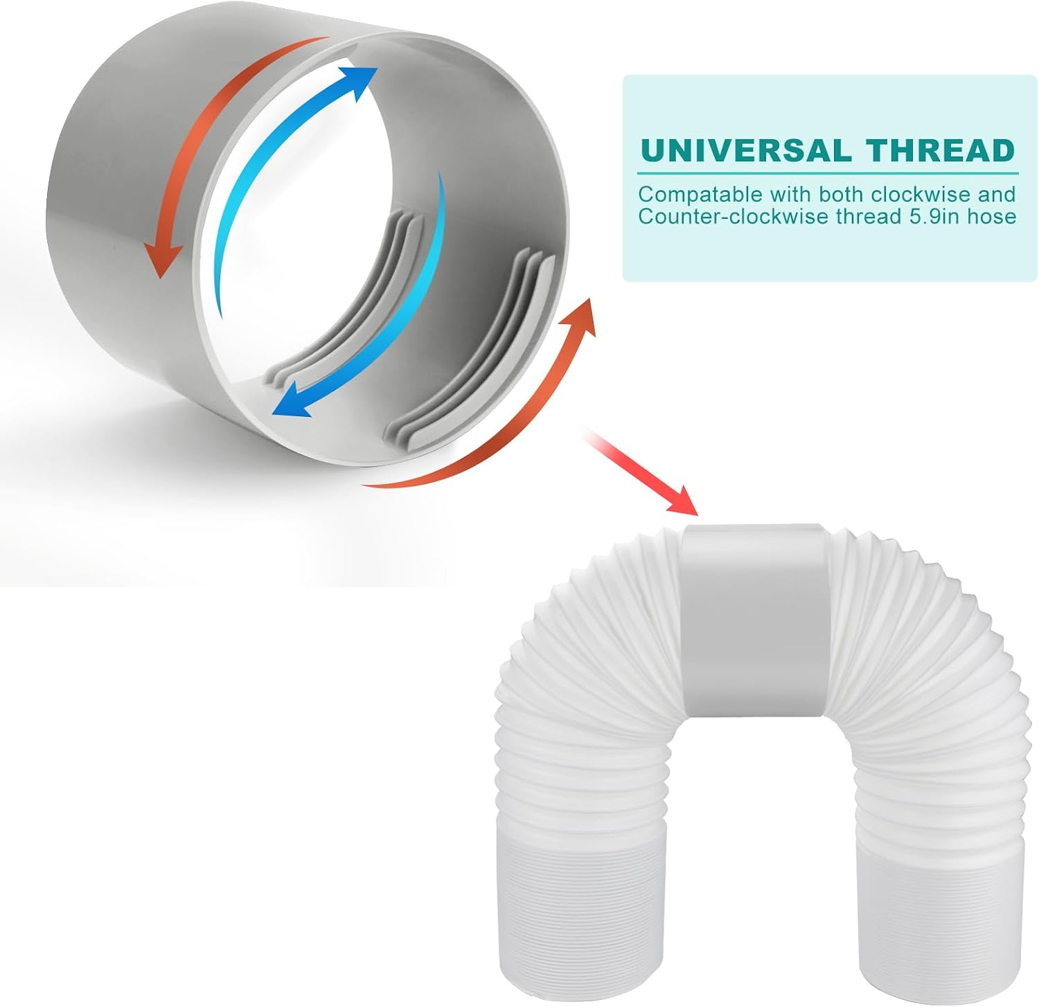 Kifiray 5.9 inch Portable Air Conditioner Hose Connector, Mobile AC Unit 5.9" Vent Pipe Coupler Coupling Extension, Universal Fits Clockwise and Counter-Clockwise Thread Exhaust Hose