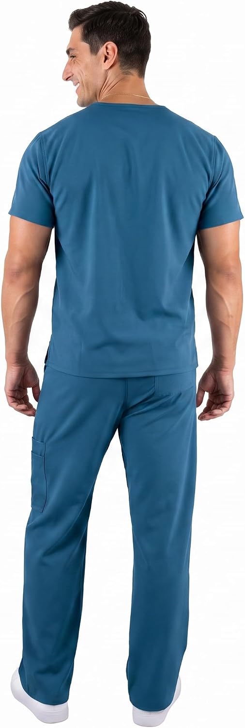 BEE ON Merit Men's Scrub Set – Premium High-Density Fabric, Soft Stretch Comfort, 7-Pocket Medical Uniform