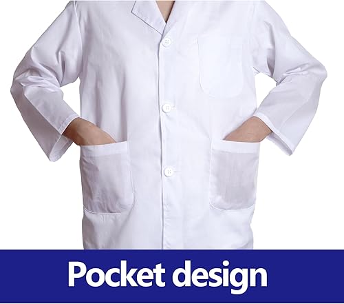 Miniatura 6 de mifengda Abrigo de laboratorio científico para niños, disfraz de científico y médico, abrigo de vestir para niños y niñas, juego de rol de Halloween