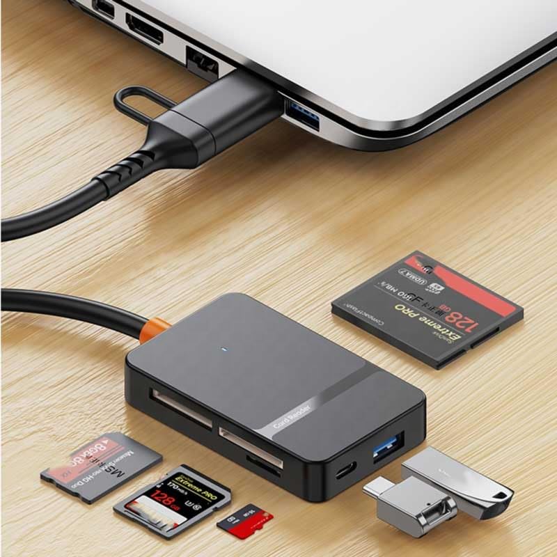 Image of USB Type C + USB 3.0 8 in 1 Multi-Ports Card Reader Support MS CF TF /SD DHC SDXC for Laptop Mobile Phone Camera
