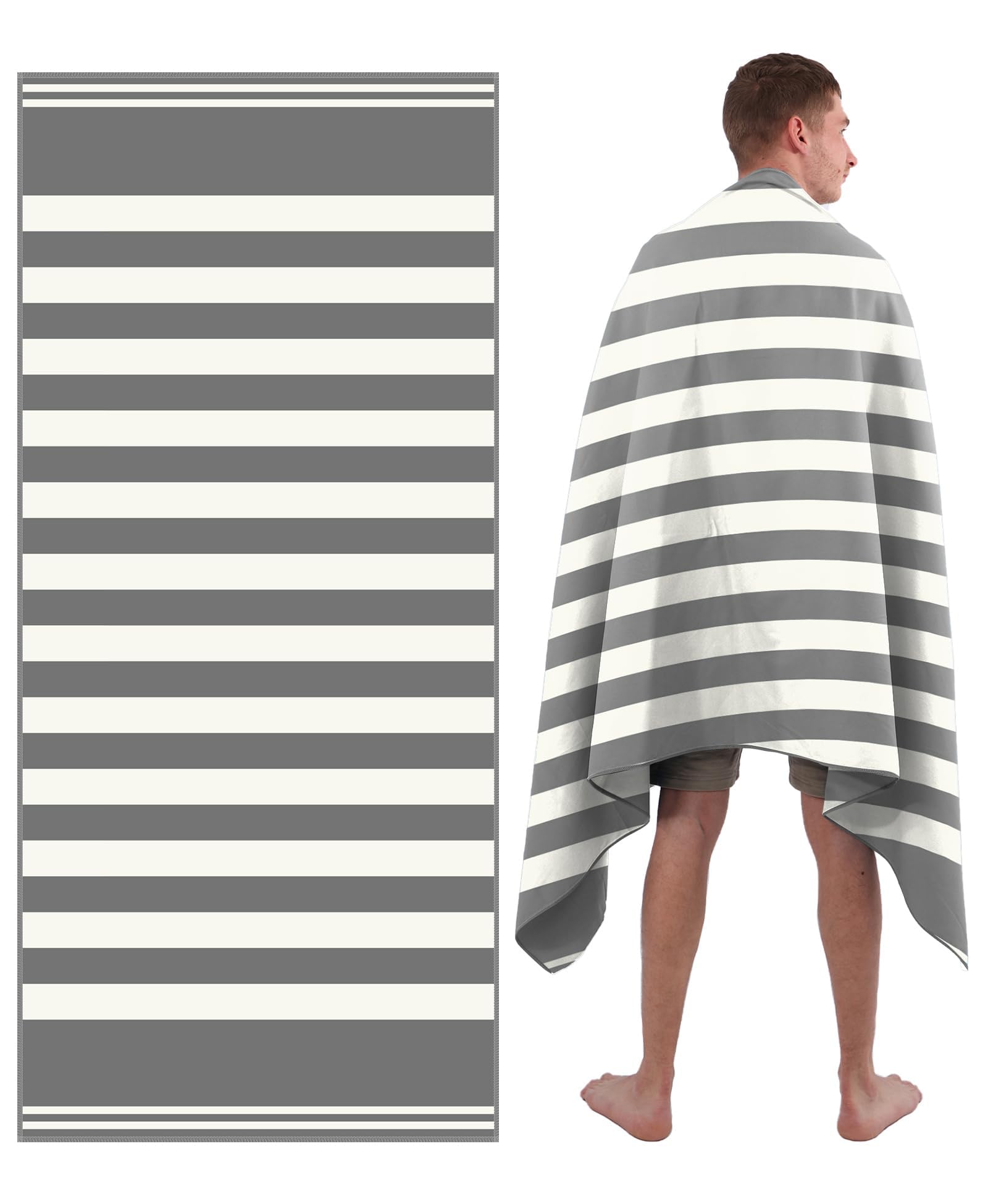 Style Slice Quick Dry Microfibre Beach Towel Grey Stripe 200x90cm
