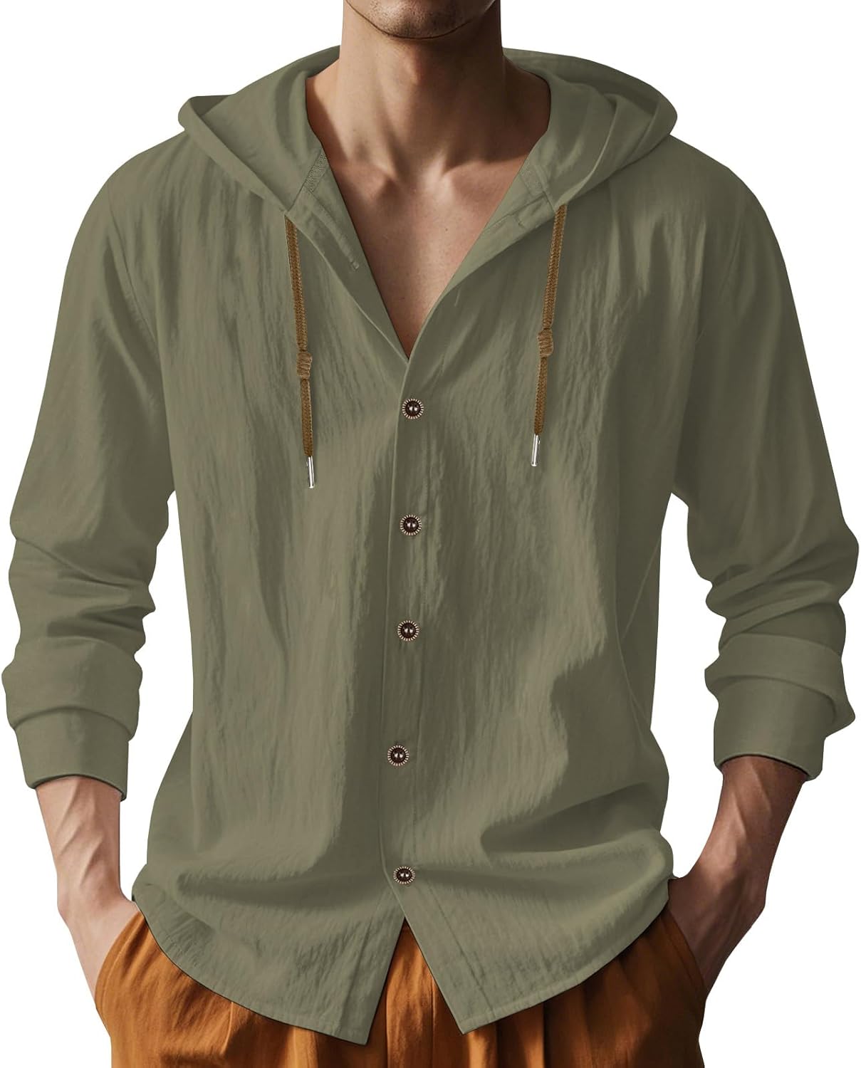 Mens Cotton Linen Hoodies Lightweight Long Sleeve Button Down Shirts Casual Hawaiian Beach Yoga Tops Sweatshirts