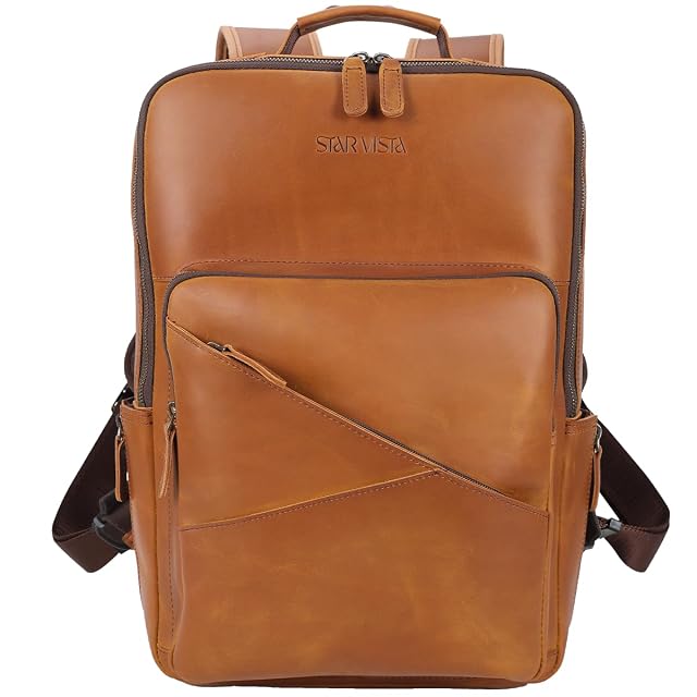 STAR VISTA 15 6 Trajan Vintage Full Grain Leather Laptop Backpack for Men Multi Pockets Casual Outdoor Business