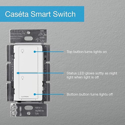 Vista 38 de Lutron Caseta - Kit de interruptor de luz inteligente de lujo con placa de pared y concentrador inteligente, compatible con Alexa, Apple Home