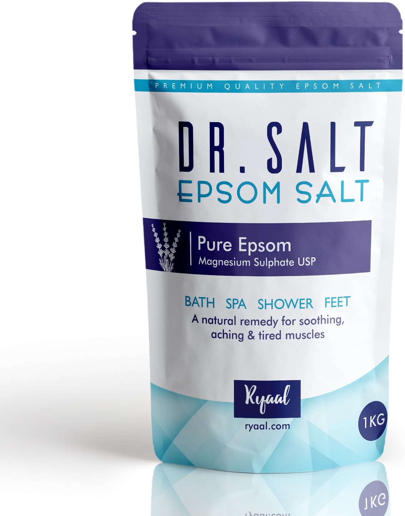 Ryaal Dr. Salt Epsom Salt All Natural Therapeutic Soak (1 kg) - Unscented, Organic Bath Salt for Soaking, Soothing Pain & Aches - Pure, Unscented Epsom Salt