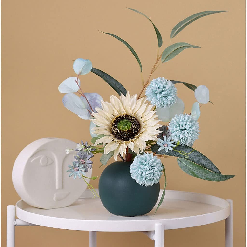 Flor Artificial Flor Artificial de Girasol con jarrón de cerámica, Flor Falsa para el hogar, Sala de Estar, Entrada, Mueble de TV, decoración de Flores de plástico Centros de Mesa para el hogar
