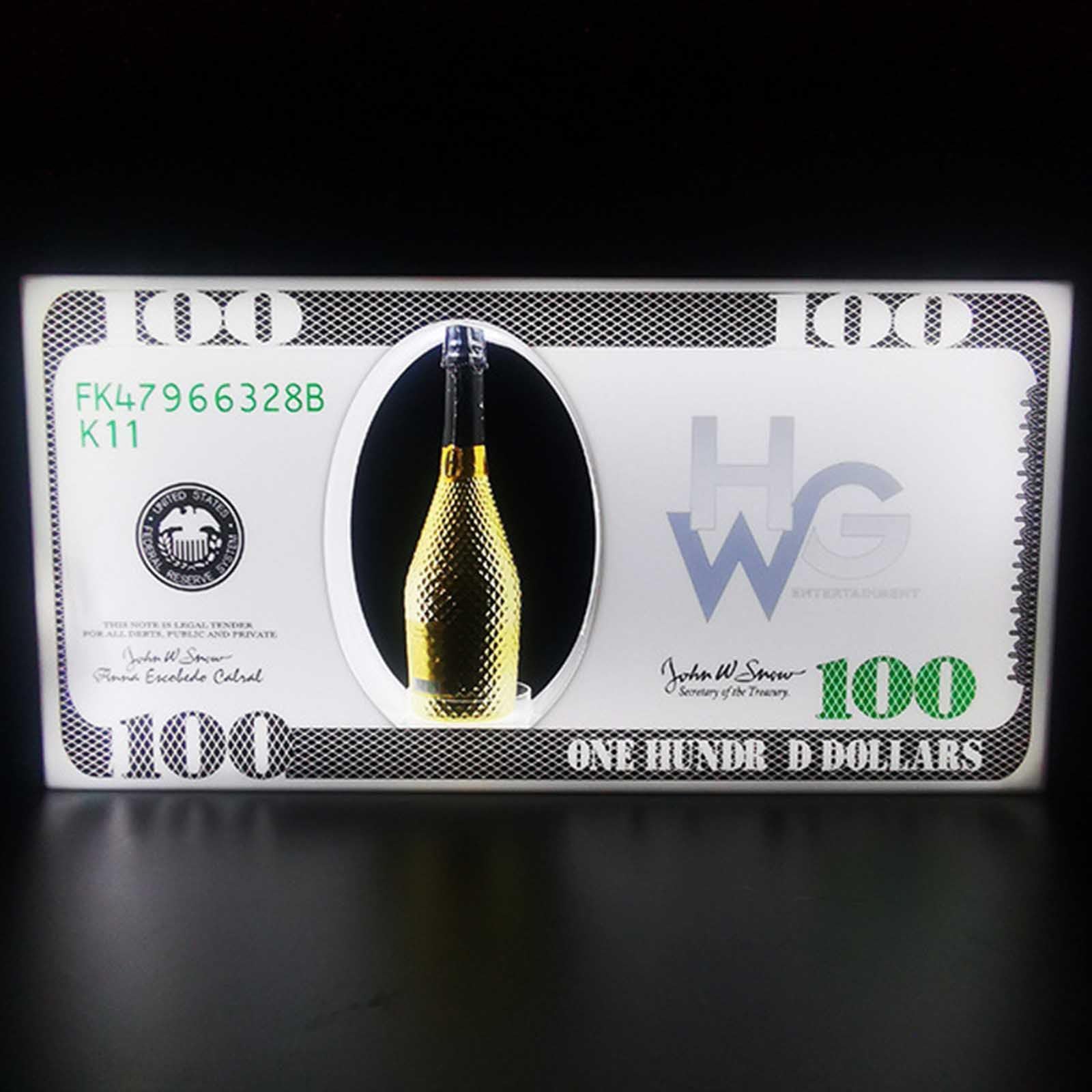 Display LED ricaricabile per bottiglie di champagne con barra luminosa e aspetto da 100 banconote, ideale per discoteca, villa e segnaletica VIP per feste private